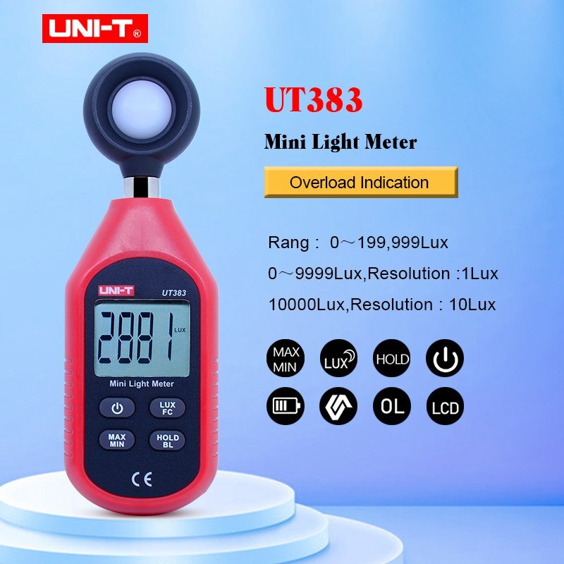 Uni-t  ut333 mini digital termohygrometer  ut353 mini lydmåler  ut363 mini vindmåler  ut383 illuminometer mini lysmåler: Ut383