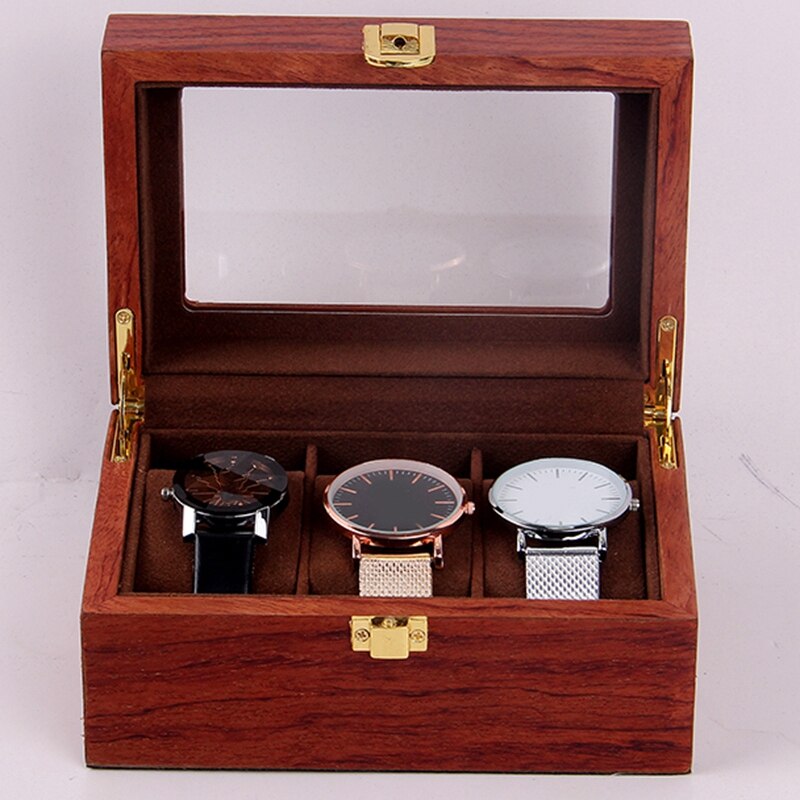 3 Slots Houten Horloge Vitrine, Gl Overgoten Houten Horloge Vitrine Horloge Sieraden Organizer