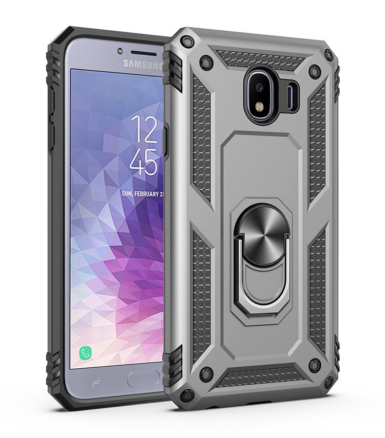 Luxus Rügestochen Weichen Stoßfest fallen Für Samsung Galaxis J4 J4 Plus J400F/DS SM-J415F/DS J415FN Silikon stoßstange Harte PC Abdeckung: J4 2018 J400 / Silber-