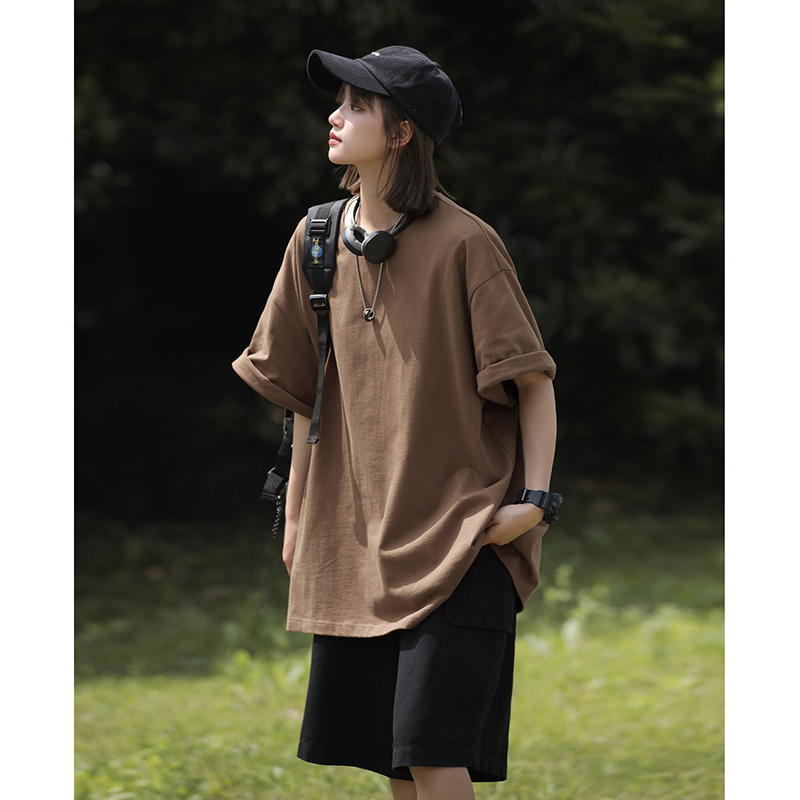 Camiseta informal de algodón puro de gran tamaño para mujer, ropa de calle japonesa de talla grande 5XL, camiseta de manga corta de Color sólido a la