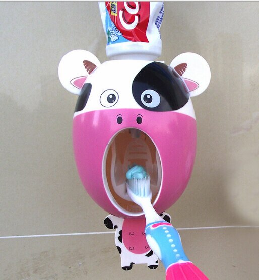 Cute Cartoon Plastic Automatic Toothpaste Dispenser Wall Mount Stand Bathroom: Purple