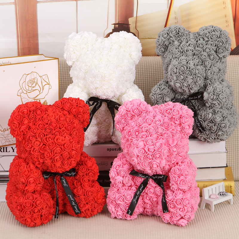 Ourson en roses artificielles bon marché de 40cm, mousse en plastique, ours en peluche Rose, petite amie, de saint-valentin, décoration de fête d'anniversaire