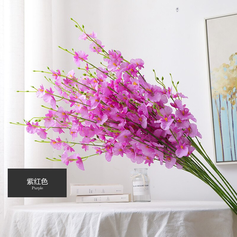 Yellow Dancing Orchid Artificial Flowers Wedding Home Flower Arrangement Crafts Vases Decoration Phalaenopsis Diy Potted Plants: Purple