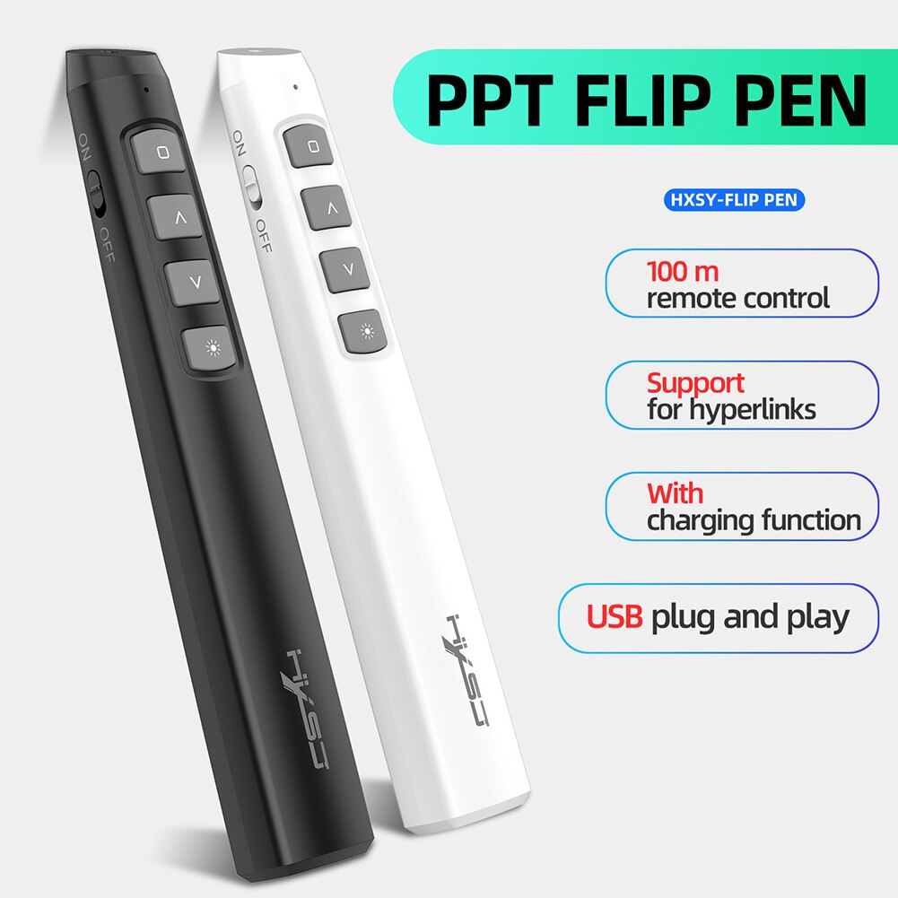 HXSJ HX1 2.4GHz Wireless Remote Control PPT Flip Pen Red Light Rechargeable Powerpoint Presentation Pointer Clicker