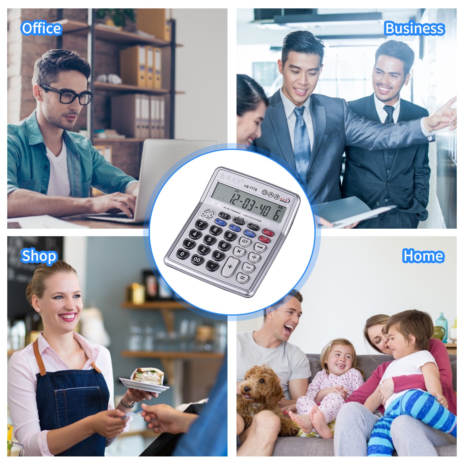 12-Digits LCD Display Musical Desktop Calculator Electronic Calculator Counter Music Piano Play Time Date Alarm Clock Function