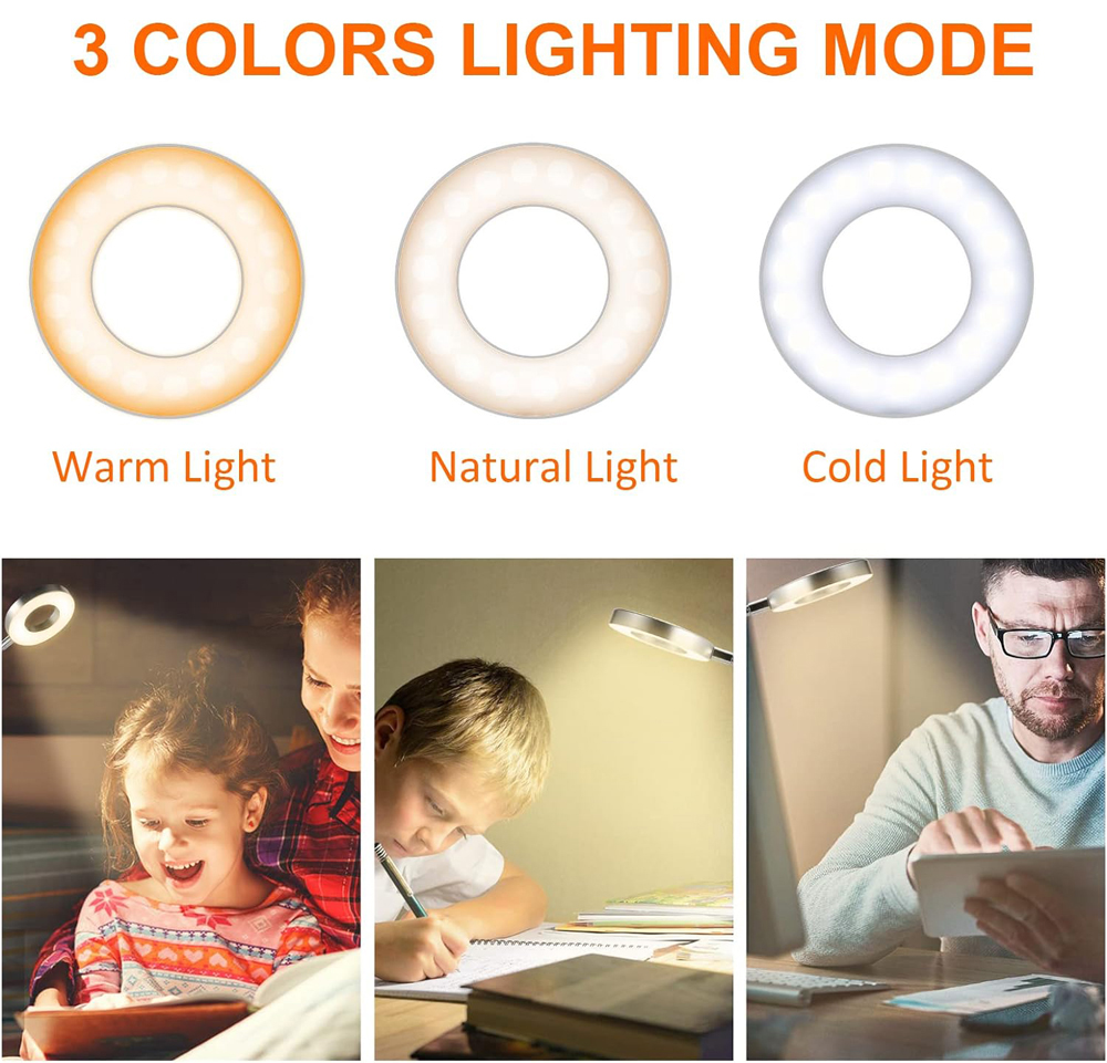 LED-leeslampen 360° ° Flexibele zwanenhals dimbare tafellamp clip op binnenslaapkamer oogbescherming bureaulamp boekklemlamp
