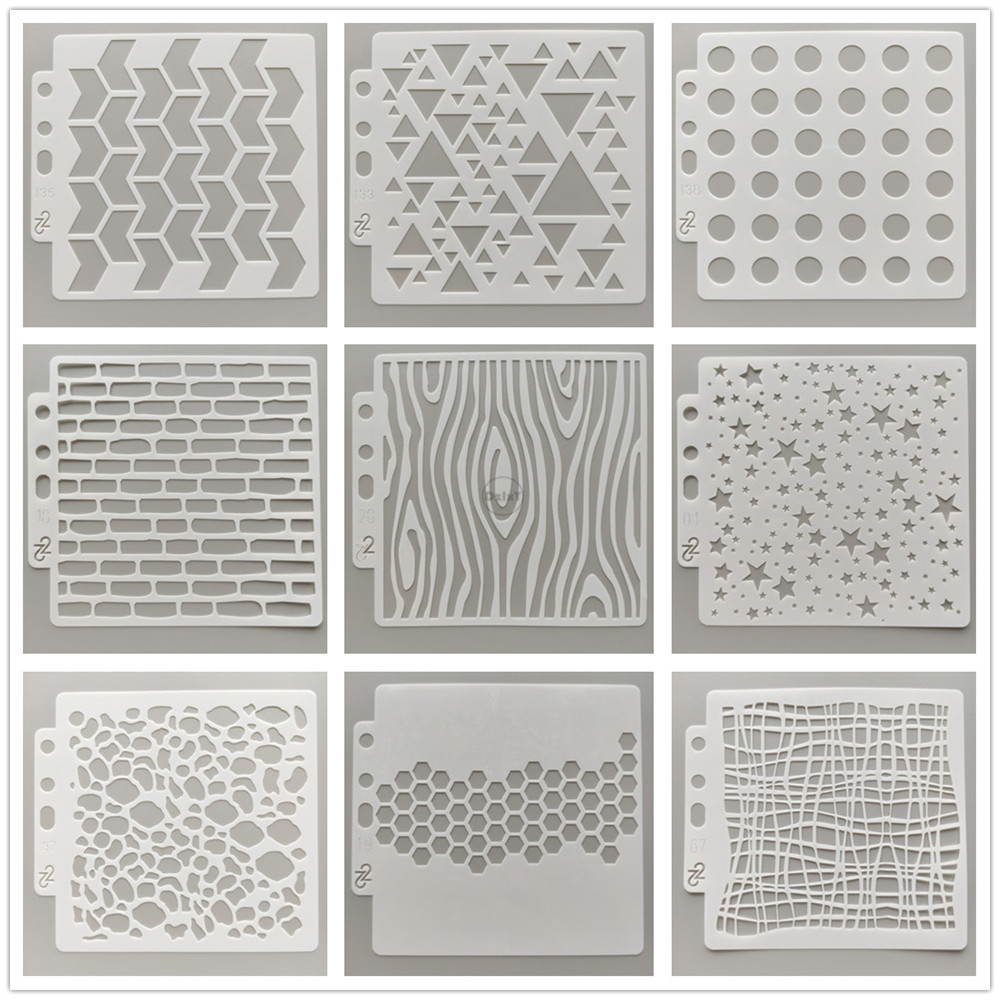 (26 stilarter) geometri grafik stencils maling prægning gør-det-selv scrapbooking materiale kort skabeloner papir album håndværk