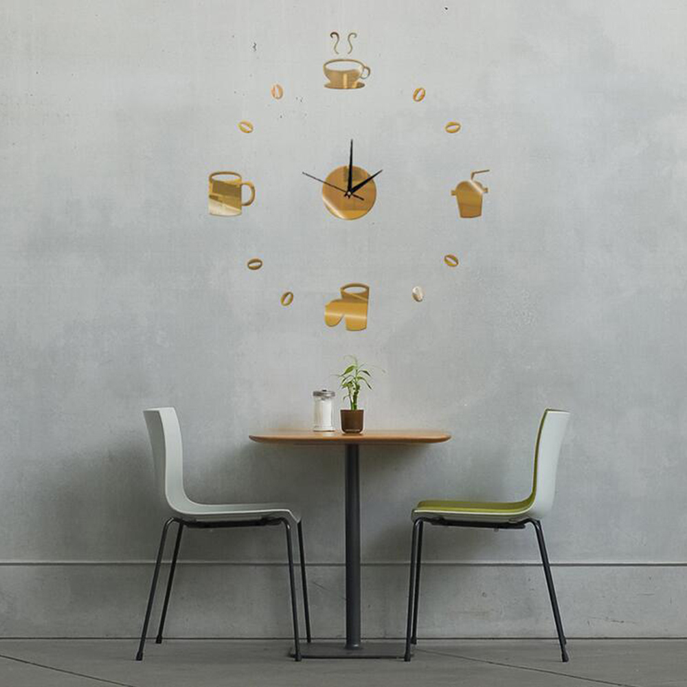 Taza de café 3D DIY Bean Reloj de pared adhesivo de cuarzo acrílico, decoración moderna para el hogar, Vintage Reloj de pared de cocina