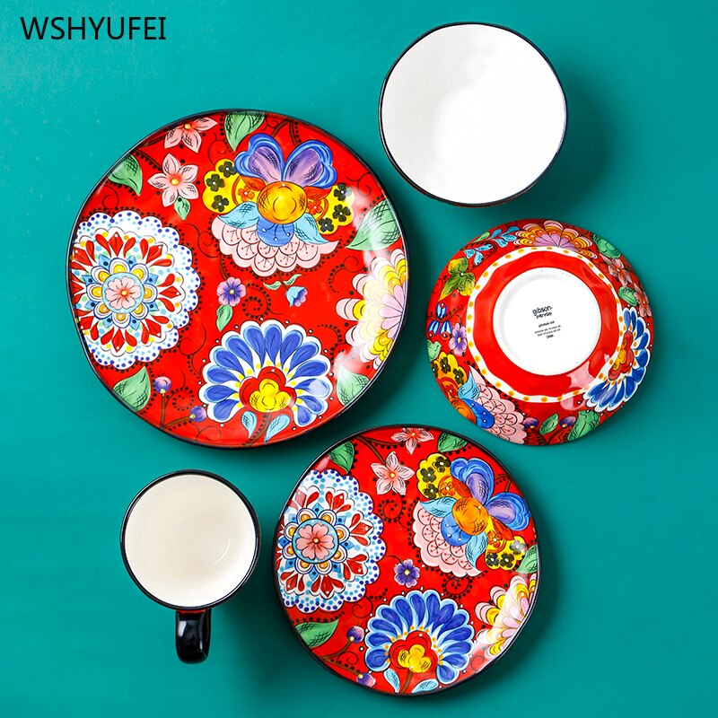 Retro Ceramic Dinner Plate Service Plate Cake Dish Milk Jug Western Steak Disc Salad Bowl Kitchen Board Wedding Kitchen Supplies