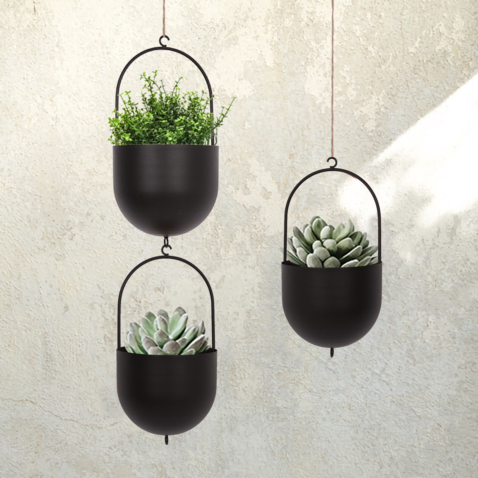 Maceta de Metal de hierro forjado de estilo nórdico para colgar en la pared, jardinera interior para suculentas, decoración de balcón, ornamento colgante