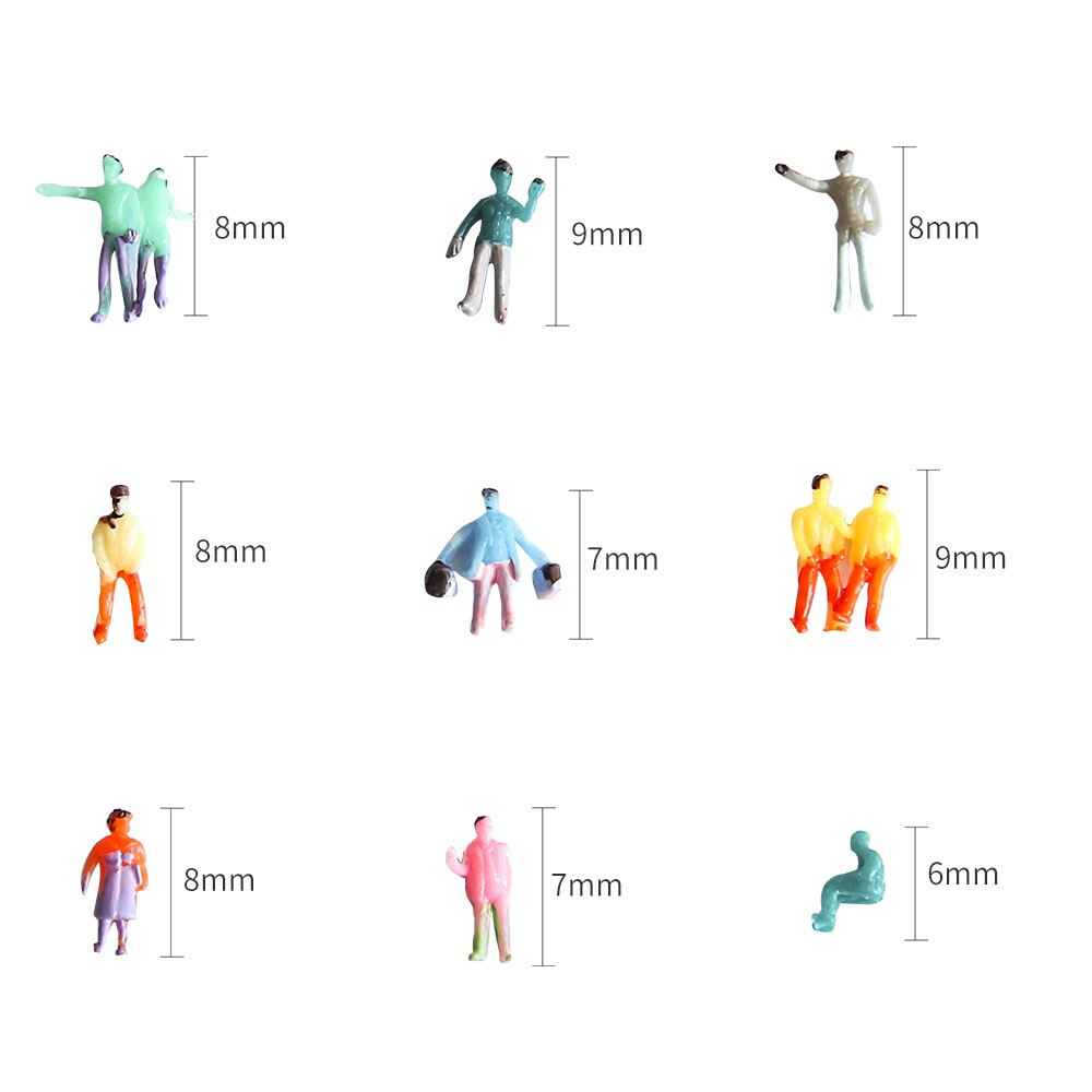 100PCS 1:100-1:200 Miniature Painted Figures Model People Diorama Street Passenger Sand Table Architecture Building Materials: green