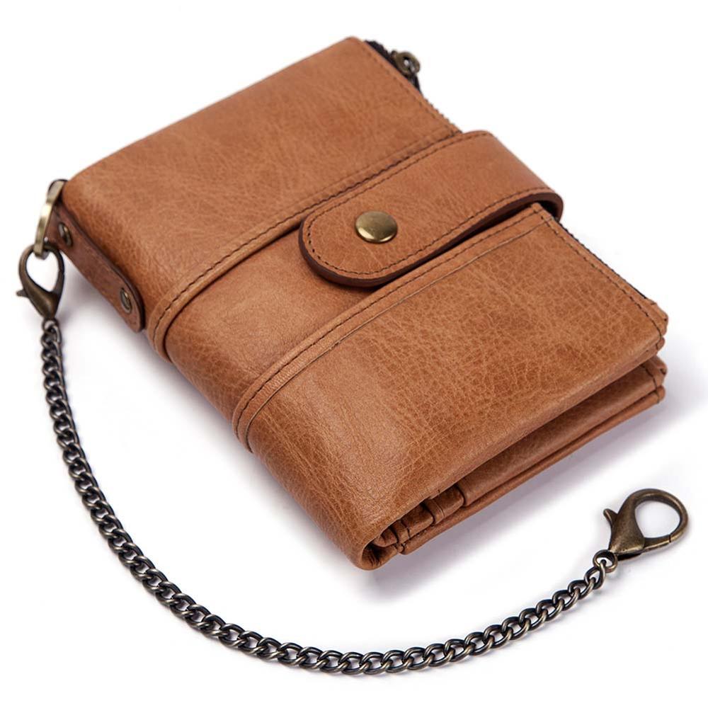 Wallet Wallets Women Women 100% Genuine Leather lady Red Walets For Organizer Coin Purse Clutch Short Small: Brown-Chain