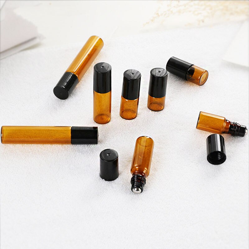 Botellas Roll-on de cristal de 5/10ml con bolas de rodillo de acero inoxidable, botellas de aceite esencial, envases cosméticos vacíos, botella rellenable