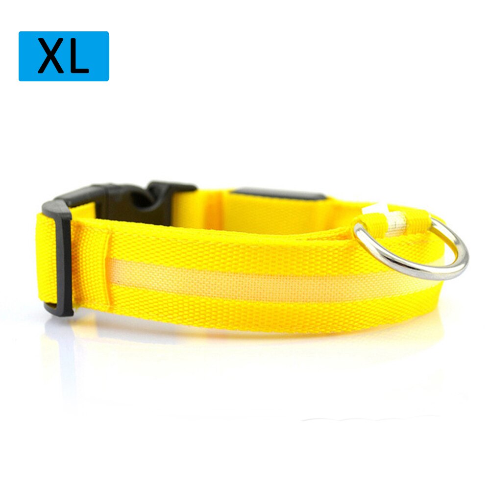 Nylon LED Pet Dog Collar Dogs Luminous Fluorescent Collars Night Safety Flashing Glow Collar In The Dark Pet Supplies: Yellow
