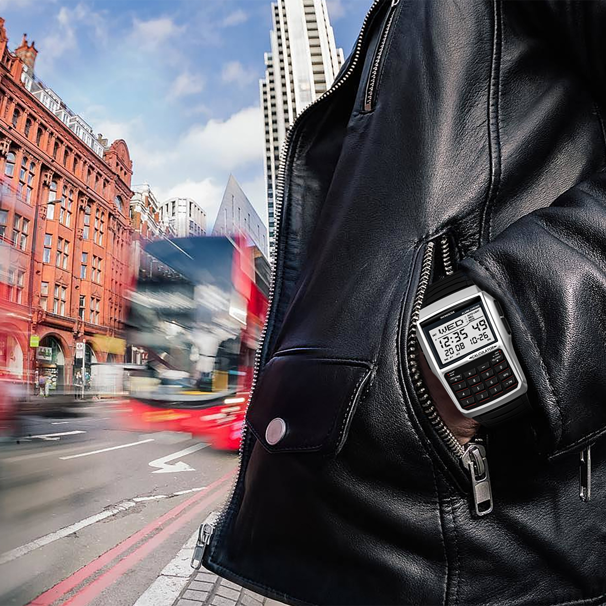 Reloj con calculadora multifunción, reloj electrónico LED, deportivo Digital, resistente al agua, estilo de ordenador, de lujo superior para hombre