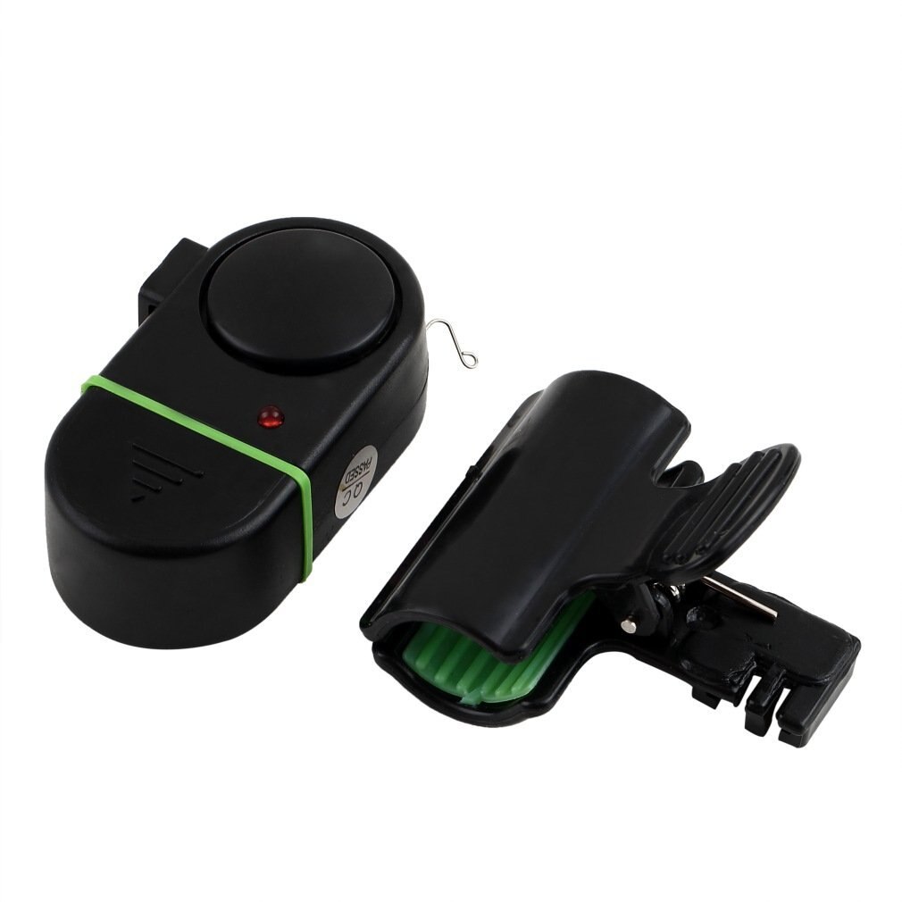Electronic Bite Fish Strike Sound Alarm Sensor Bell Clip-On Fishing Rod Pole Tackle W/ LED Light with 3*AG-13 Button Cell Black