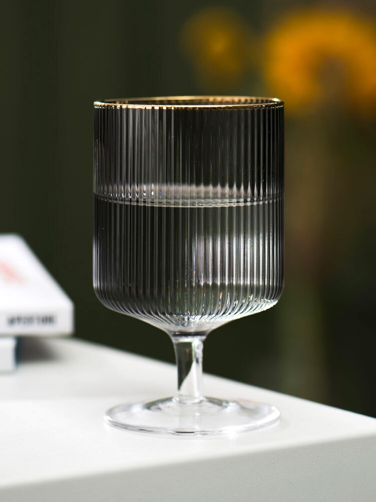 Glas Cup Goblet Verticale Patroon Gouden Rand Dessert Cup Milkshake Beker Sap Drinkware Rode Wijn Fles