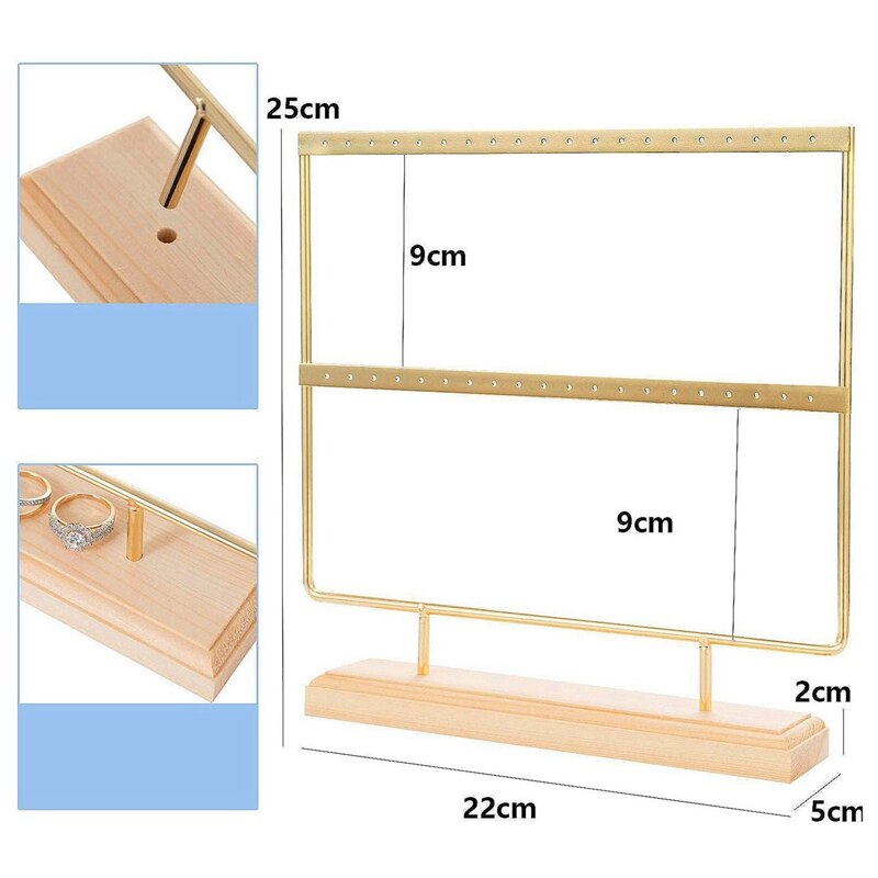 Gouden Oorbel Stand Oor Stud Houder Hout Oorbel Houder Sieraden Houder Rack Sieraden Stand Display Met Lade/Schotel Voor oorbellen Nec