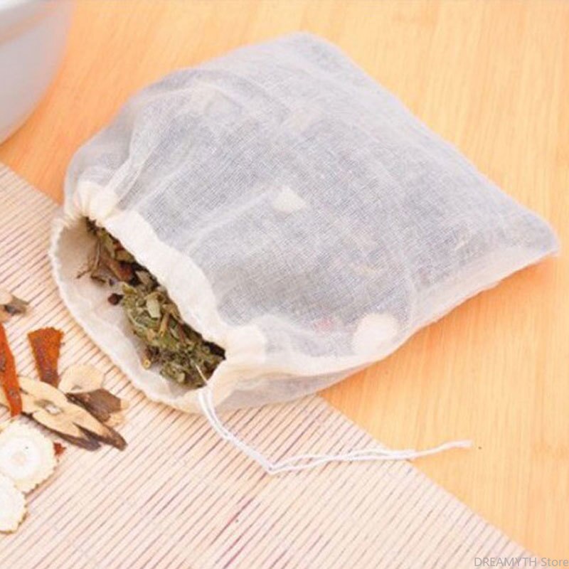 Bolsa de té vacía de algodón para alimentos, colador con cordón, filtro separado para té y especias, herramientas para beber, 50 unids/lote, novedad