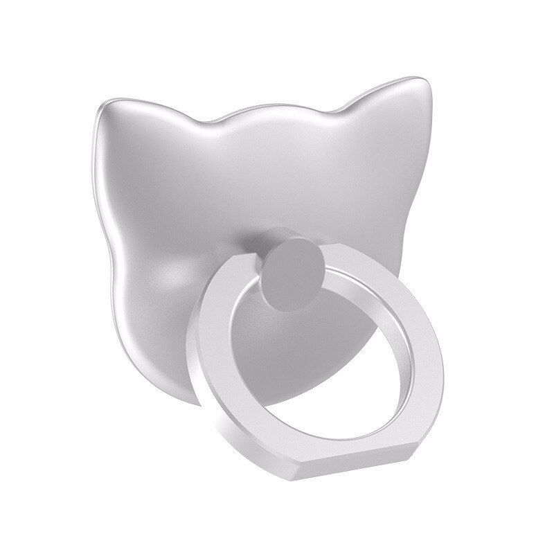 Kattenkop galvaniseren vinger ring houder mobiele telefoon houder telefoonstandaard ringen 360 graden standaard houder voor iphone telefoon ring: Zilverachtig