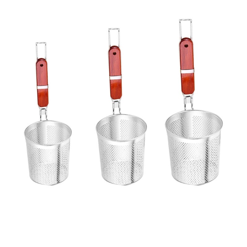 Stainless Steel Mesh Spider Strainer for Pasta Fine Sieve Mesh Strainer with Comfortable Wooden Handle Durable D08 21