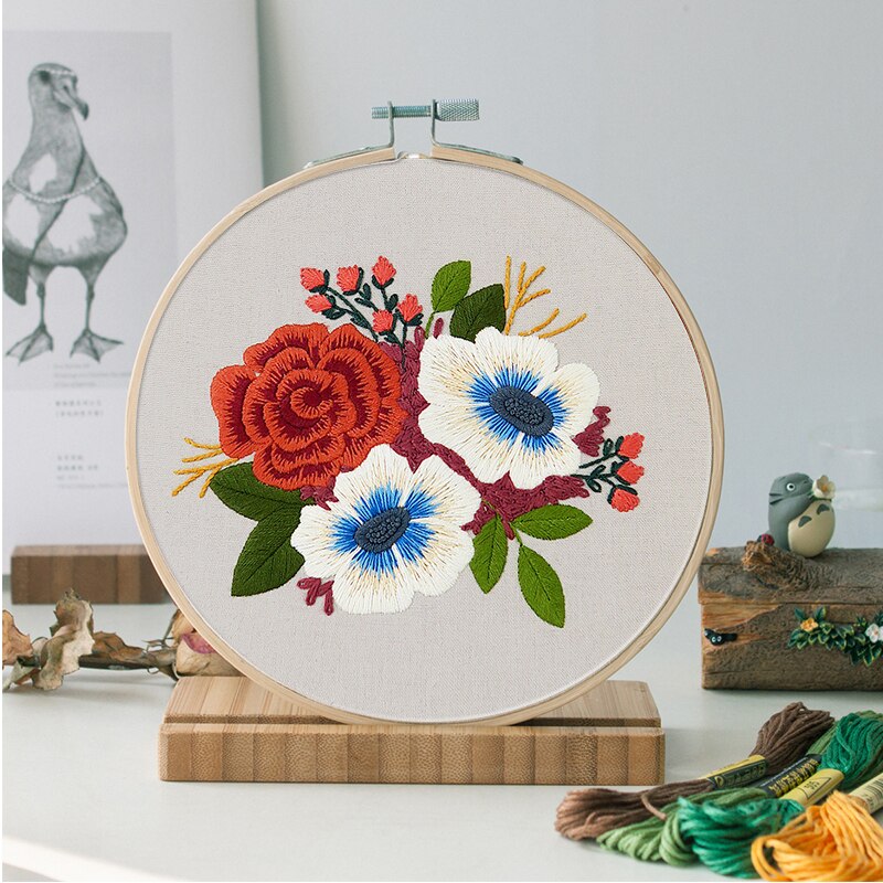 Broderi blomster materiale pakke gør det selv broderi kit til begyndere bambus bøjle håndlavet korssting syudstyr broderie