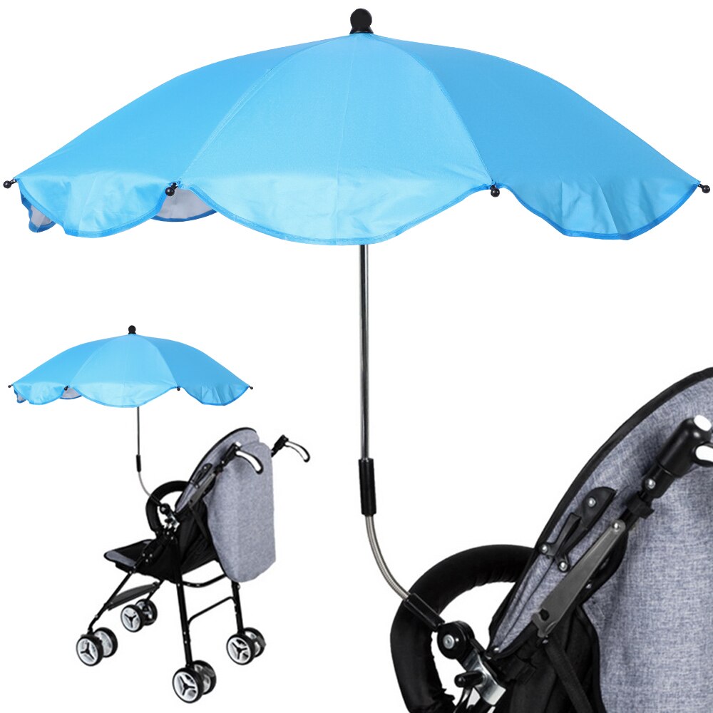 Adjustable Stroller Umbrella Rain UV Protection Baby Pram Pushchair Sun Shade Parasol With Universal Clamp: Blue