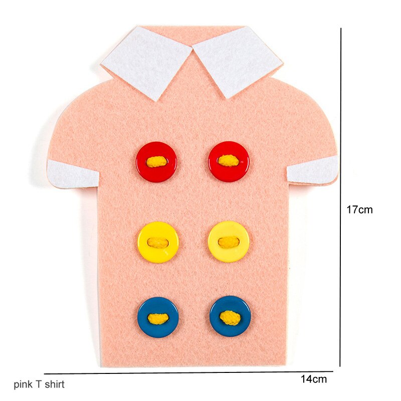 Materiales de fieltro para manualidades, juego de rompecabezas de 14x18cm, 1 pieza, no tejida, aprender a atar zapatos, tela de fieltro, oso pequeño: pink T shirt