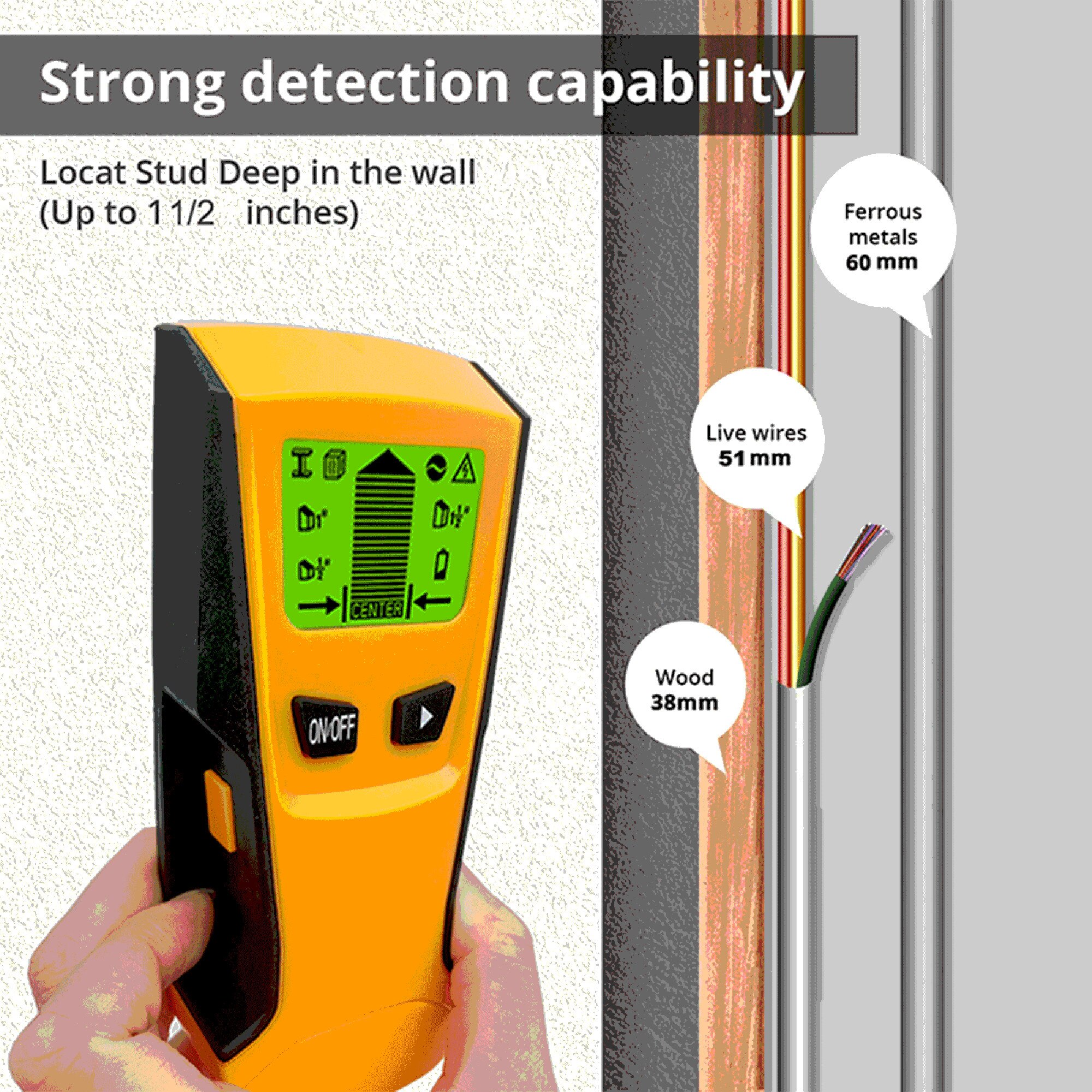 Wall Wood and Metal Detector, Security Wand, Live Wire Nail Detection AC Stud San Working Tool
