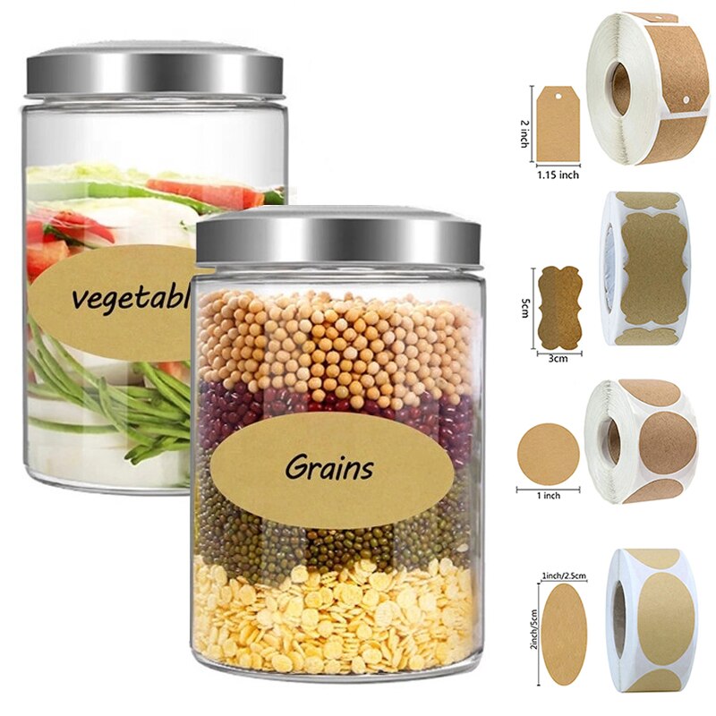 300Pcs Kraft Stickers Paper Labels Blank Christmas for Jar Candle Glass Bottle Office Food Classification Kitchen Sticker