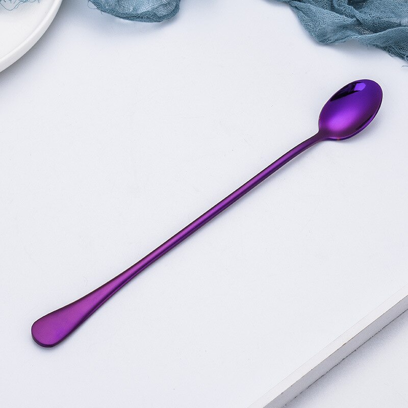 9-Inch Long Handle Iced Tea Spoon, Coffee Spoon, Ice Cream Spoon, Stainless Steel Cocktail Stirring Spoons: Purple