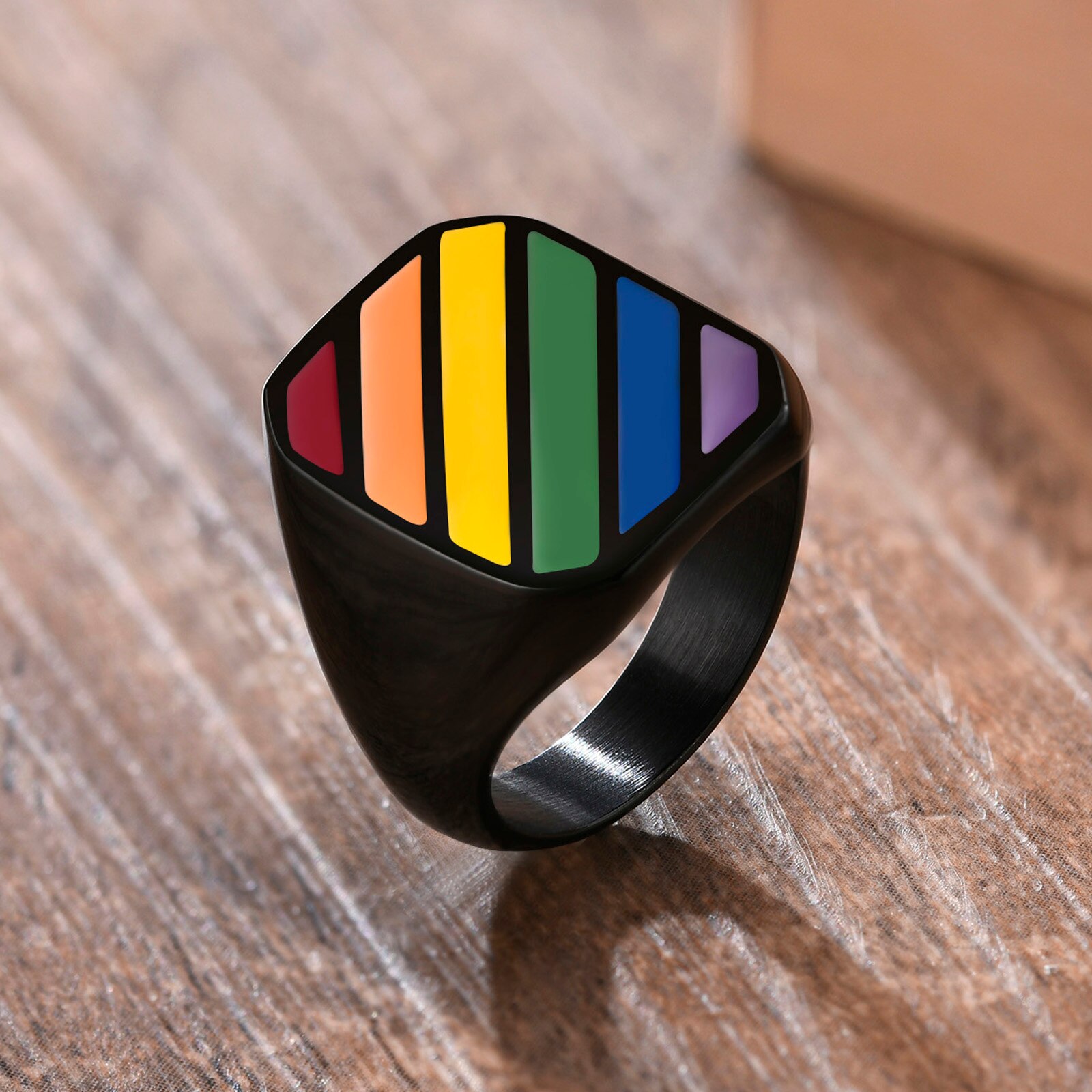 Stainless Steel Rainbow Ring Men Promise Jewelry Lesbian Gay Pride LGBT