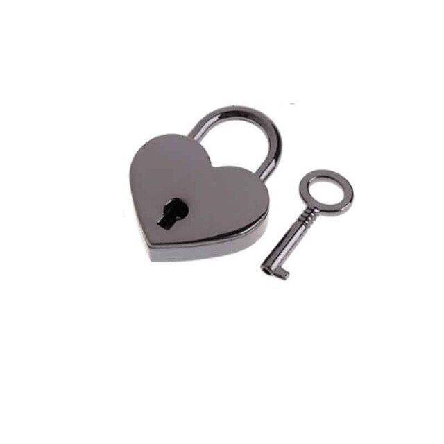 Heart Shape Vintage Old Antique Style Mini Archaize Padlocks Key Lock with Key Metal Twist Lock for Bags: Black
