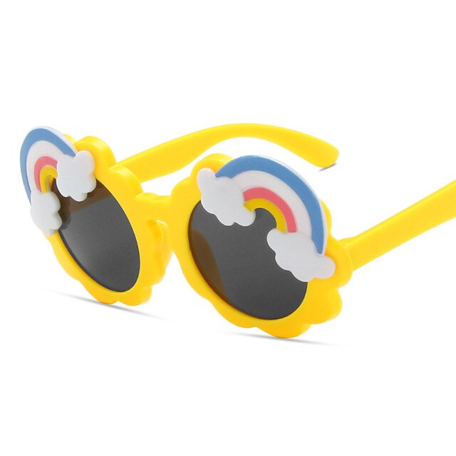 Children Cartoon Rainbow Round Frame Sunglasses Baby Girl Boy Sun Visor Mirror Outdoor Kid Summer Beach Vacation Glasses: Yellow