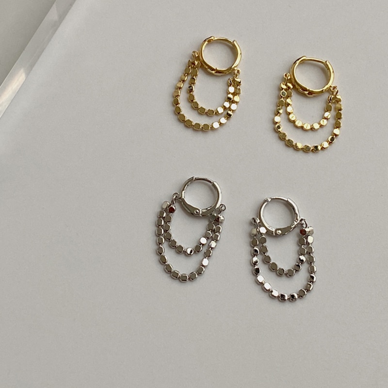 Peri'sBox Double Layers Beaded Gold Earrings Tassel Circle Geometric Earrings for Women Minimalist Small Hoop Earrings