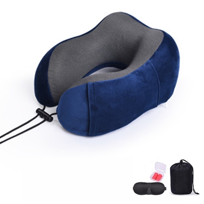U-Shape Travel Pillow Soft Slow Rebound Neck Pillow Solid Neck Cervical Healthcare Pillow Bedding Travel Pillow Neck Massage: navy blue set