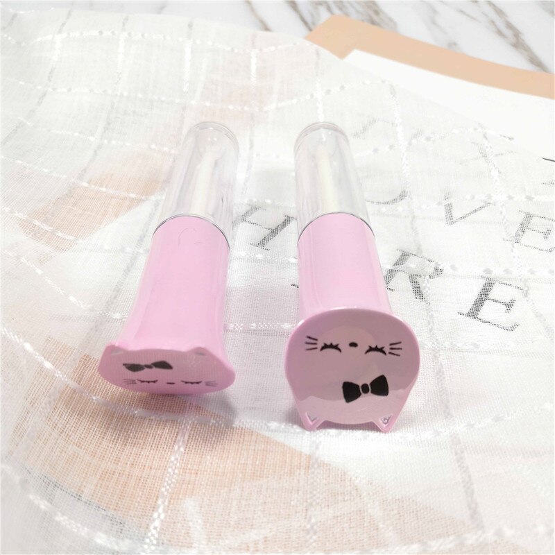 5ml lyserøde kat-formede tomme klare lipgloss tube med tryllestav skrå tomme læbestift tube kosmetiske emballagebeholdere