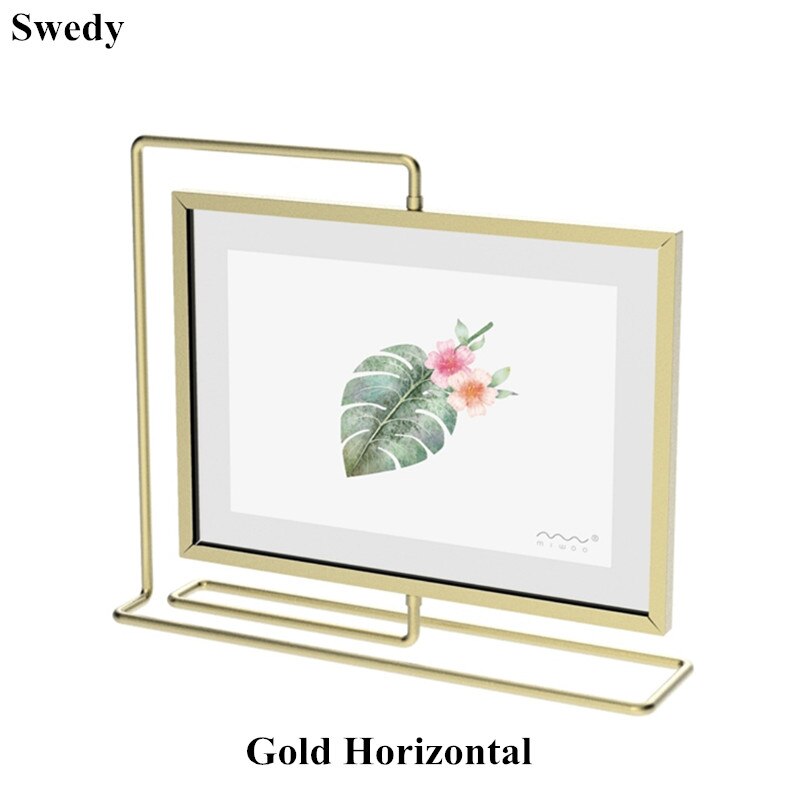 Double Side Rotating Table Menu Card Holder Photo Picture Poster Frame Countertop Price Listing Holder Display Stand: Gold Horizontal