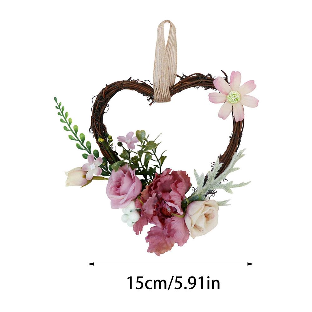 Kunstige guirlander rattan hjerteformede guirlander simulation blomster vægkunst hængende til bryllup hjem dekoration