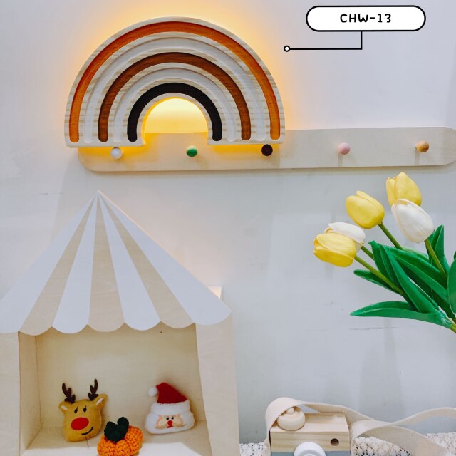 Nordic Style Handmade Painted LED Rainbow Building Blocks Rainbow Night Light Wall Hanging Rainbow Lamp Kid's Room Decor Props: 13