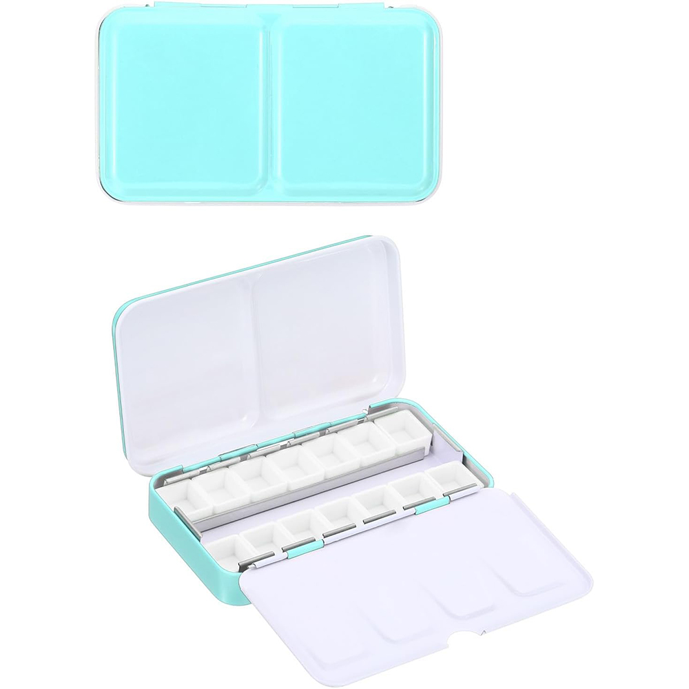 Paleta de acuarela vacía, caja de pintura de paleta de lata de acuarela vacía de Metal con 14 Uds. De medias sartenes para paleta de acuarelas de viaje DIY: Morado