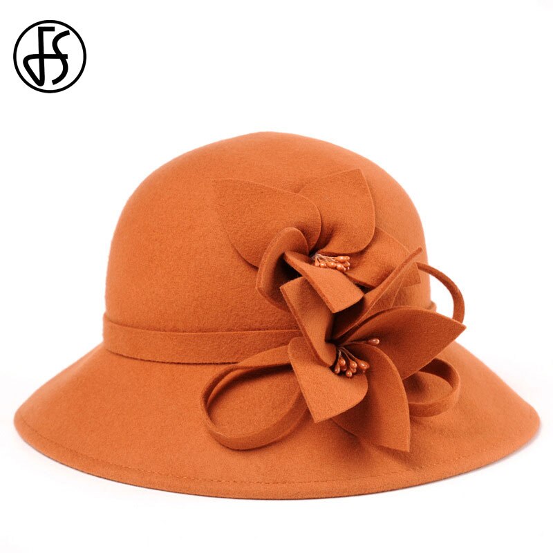 Sombrero de lana con visera grande para mujer, gorro de lana con visera grande, Estilo Vintage, ancho, con flores