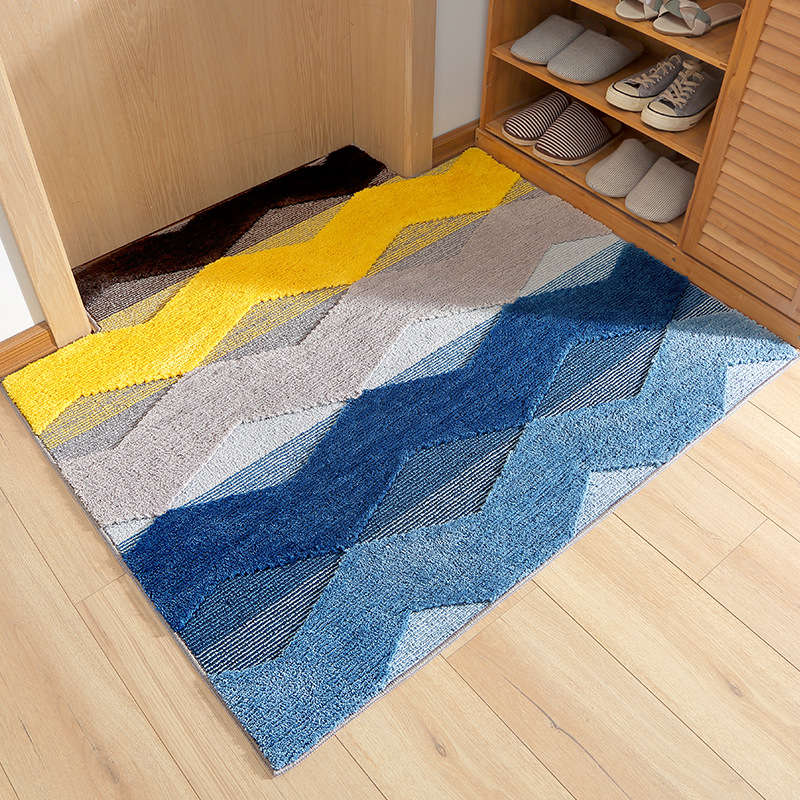 Geometriska badrumsmattor vattenabsorberande dammtäta dörrmattor stora badmattor moderna golvmattor toalettmattor för heminredning: Blå gul / Ungefär 80 x 100cm
