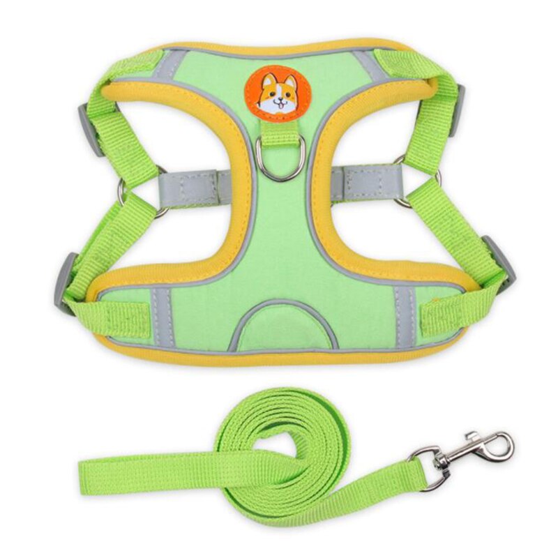 Breathable Small Dog Harness And Leash Cloth Safety Mesh Chest Strap Collar For Kitten Cat Chihuahua Pug Bulldog Cats Vest: Green / M