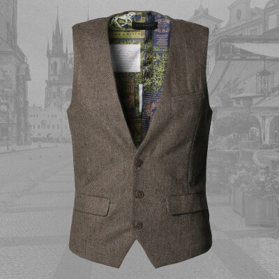 Casual sem mangas jaqueta casaco masculino colete formal vestido terno colete fino três botão de lã colete terno britânico 2020: Khaki / XXXL
