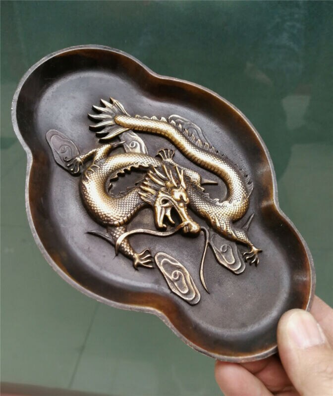 Verzamelingen! Dynastie Oude Chinese Draak Lade Bronzen Spiegel Presenteerblad Standbeeld