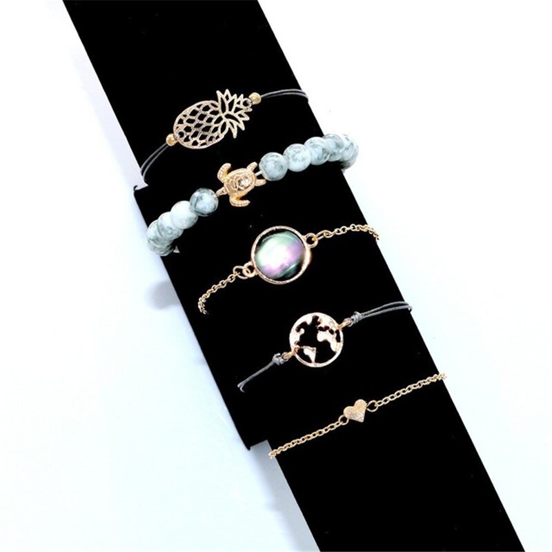 Kralen Schildpad Opaal Ananas Liefde Kaart Vrouwen Multi-layer Armband Set Sieraden
