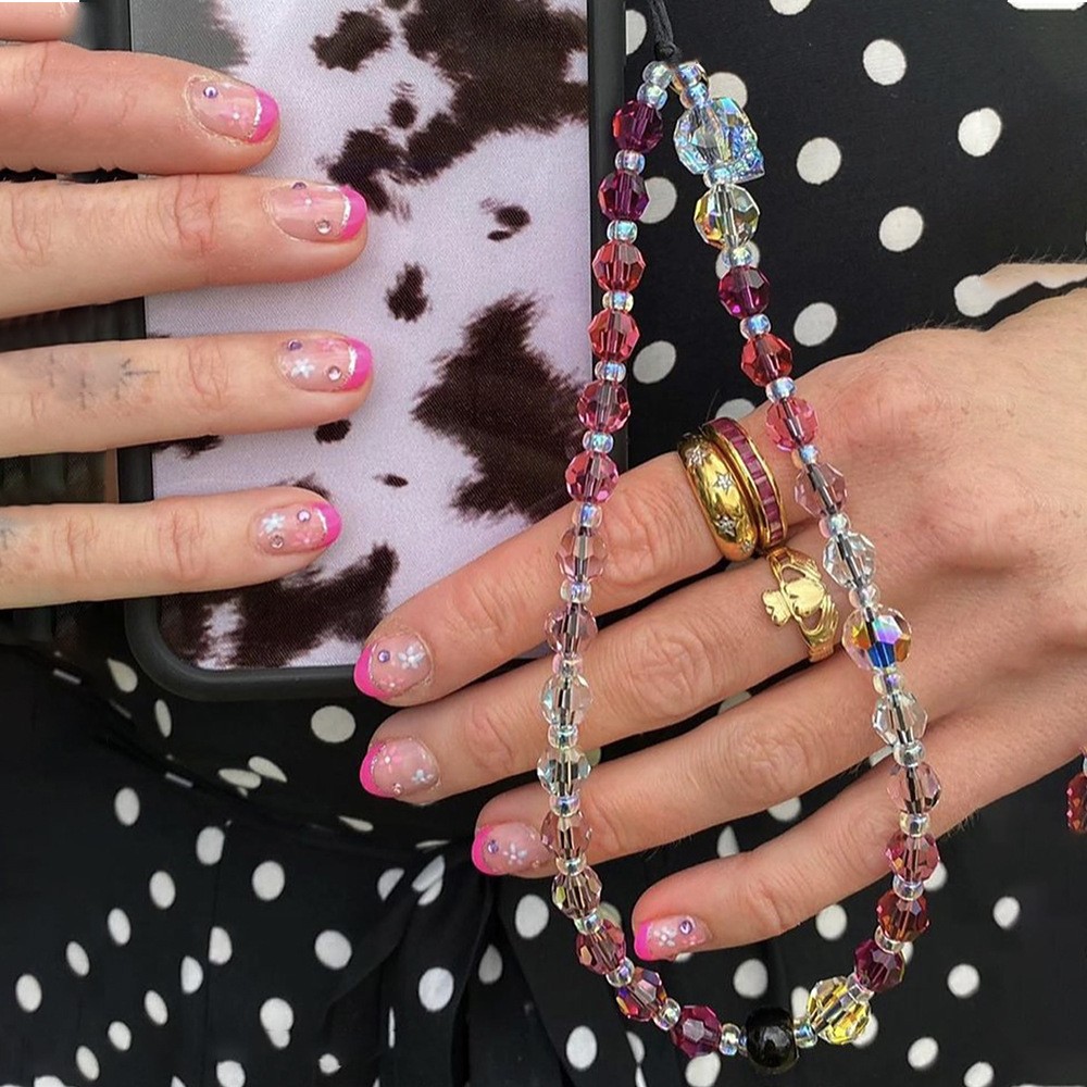 Hight Kristal Kralen Ketting Voor Mobiele Telefoon Geval Schedel Charm Telefoon Riemen Telefoon Lanyard Sieraden