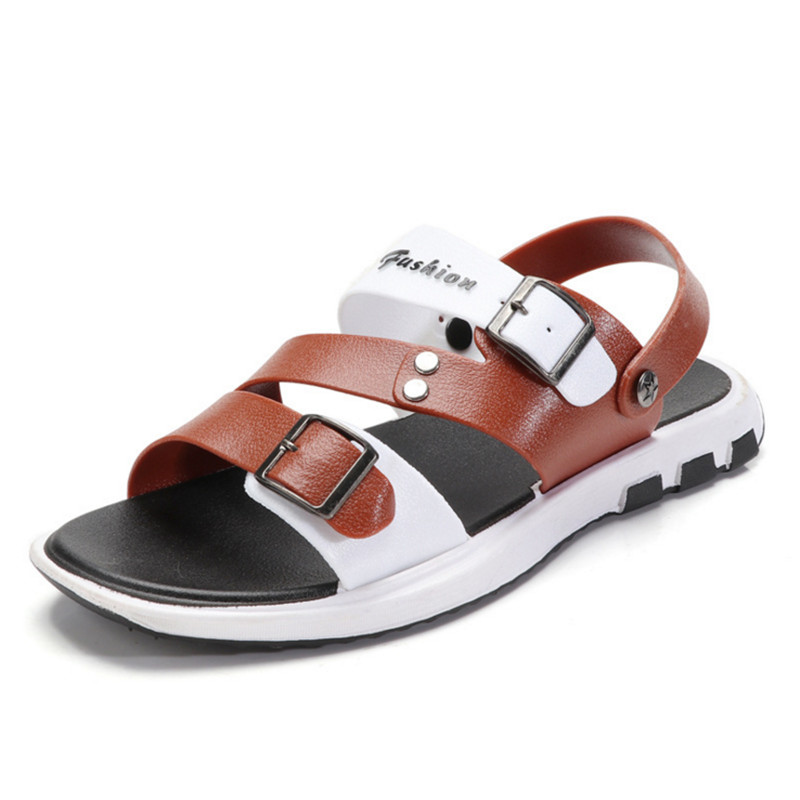 Menn sko tøfler herre ordtrykk utendørs strand flip flops myk flat plattform mannlige sandaler og tøfler fritidssko: Brun / 40