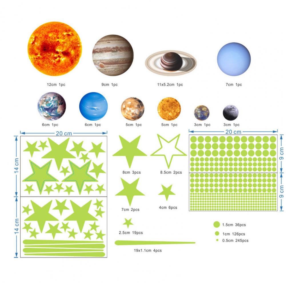Fluorescent Star Planet Sticker Self-adhesive Meteor Decal Fluorescent PVC Sticker Astronomical Ceiling Decal Glow In The Dark